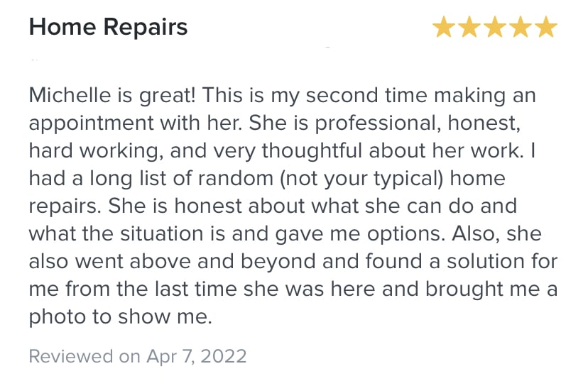 5 star taskrabbit review for home repairs